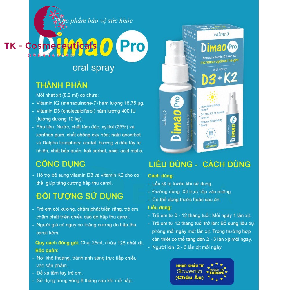 Combo Tăng Chiều Cao Cho Trẻ Dimao Vitamin D3 + Keovon Vitamin K2 + Dimao Pro