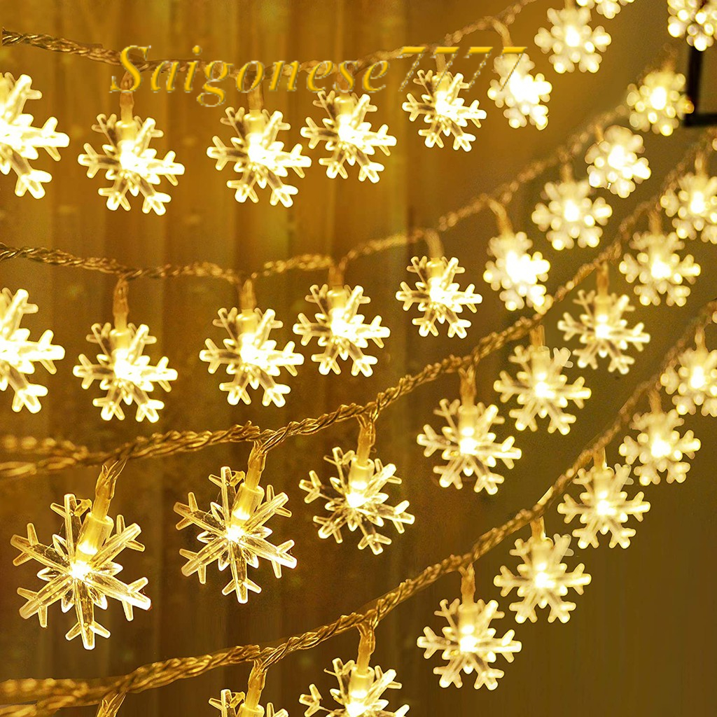 Dài 3M 20 Đèn Led Bông Tuyết Xài Pin Decor Trang Trí Noel Giáng Sinh- LED Christmas Snowflake String Lights
