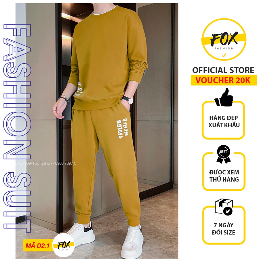 Bộ nỉ nam thu đông dáng thể thao có big size 115kg, Bộ thể thao nam thu đông chất nỉ co giãn mềm mịn không bai xù Fox
