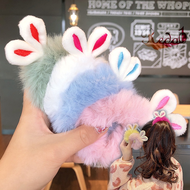 Băng Đô Cài Tóc Handmade Đơn Giản Hình Tai Thỏ Bằng Lông Nhung Dễ Thương Xinh Xắn