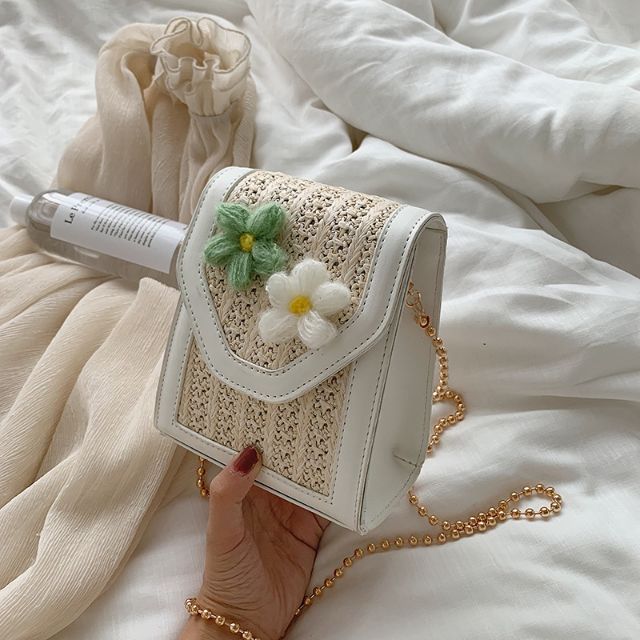 Túi cói đeo chéo họa tiết cherry