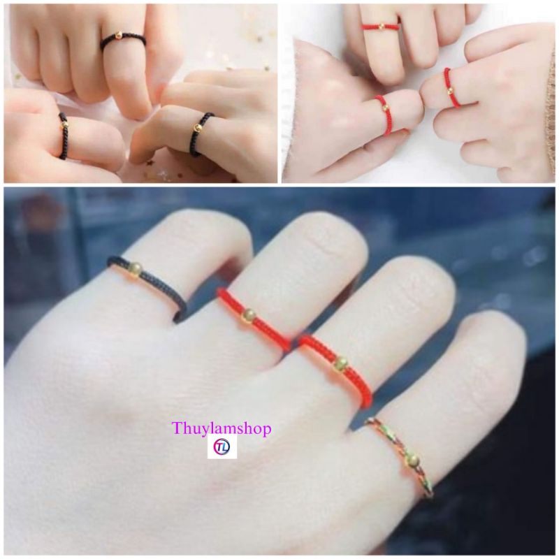 Nhẫn chỉ đỏ mic charm bi bạc xi vàng định nhân duyên kết hạnh phúc đeo nam nữ cặp đôi unisex