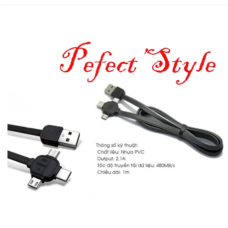 Cáp Sạc Đa Năng Nhiều Đầu USB Type-C USB micro LightningPerfect Style