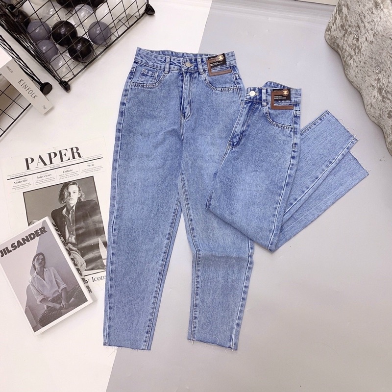 SAle Quần bò nữ, Quần Baggy jean nữ lưng cao phong cách, Cạp quần cao vừa phải chất bò mịn đẹp
