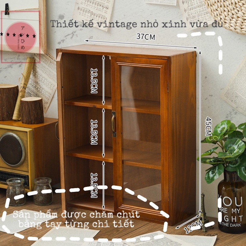 Tủ Kệ Gỗ Mini Nhỏ Để Bàn Đựng Đồ Mỹ Phẩm Ly Cốc &amp; Decor Phong Cách Vintage Retro Ann Hime Sp4