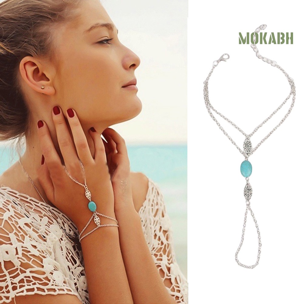 Vòng Đeo Tay Nối Nhẫn Đính Đá Ngọc Lam Nhân Tạo Thời Trang Cho Nữ