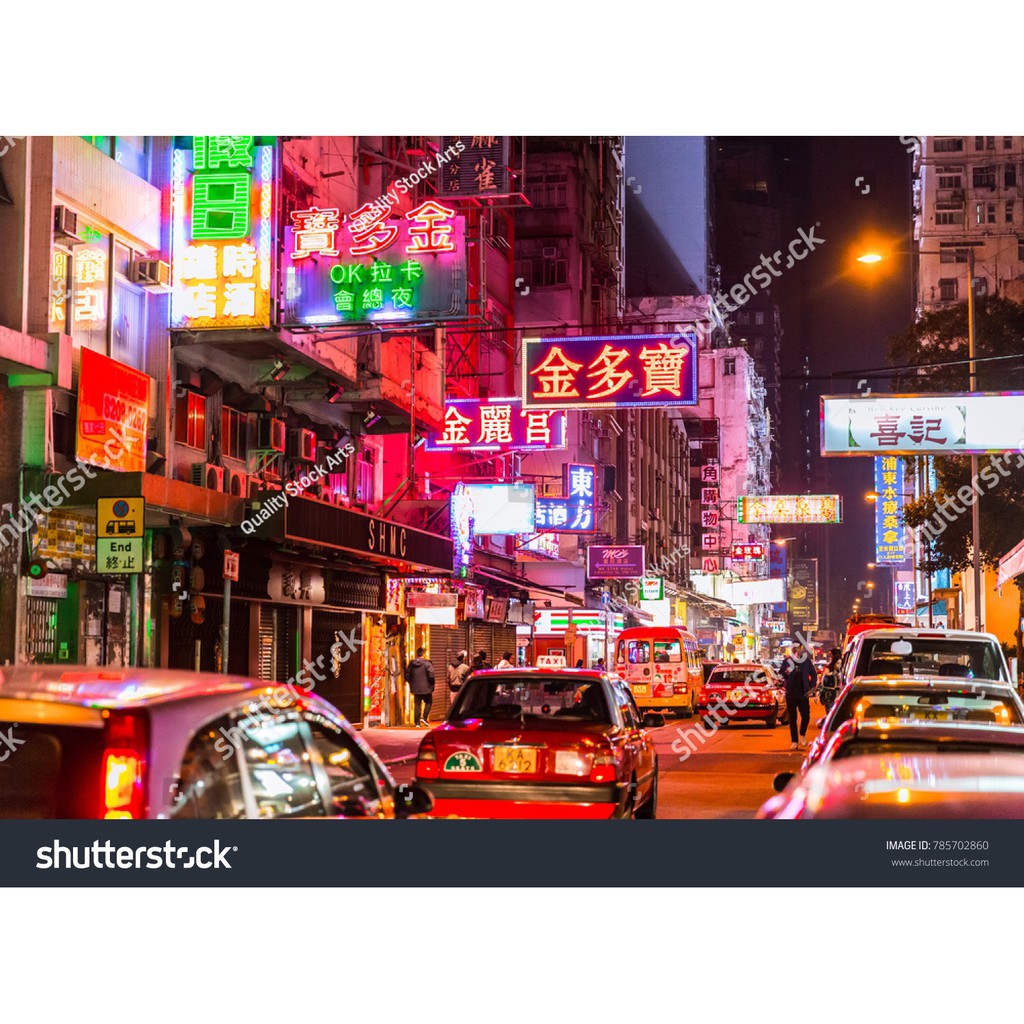 Tranh lụa 3d Hồng Kông Đường Phố Kích Thước 1,5m x 2m HKĐP01