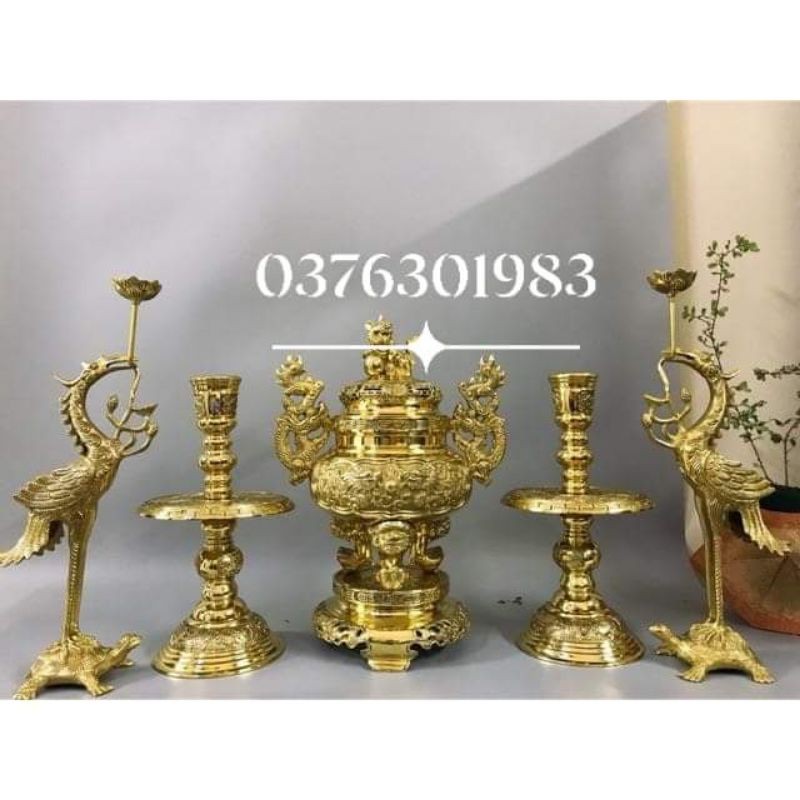 Bộ lư thờ đỉnh thờ bằng đồng cao cấp 40 cm, bộ đồ thờ đồng cao cấp đỉnh nặng 7kg