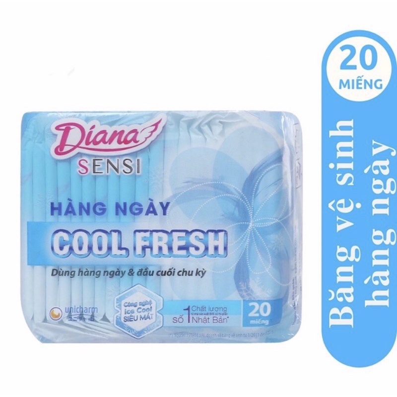 (Tặng 5m Hằng ngày) Băng vệ sinh  Diana Sensi Cool Fresh 20 miếng hằng ngày