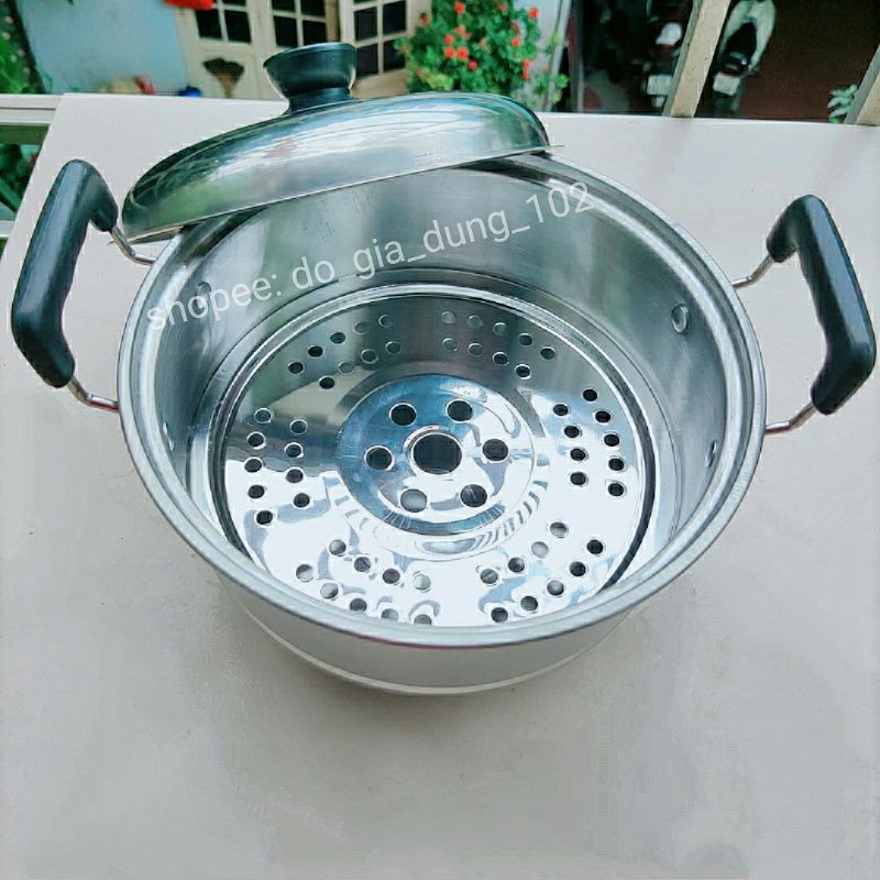 Xoong / Nồi hấp inox 21cm , Nồi dùng được bếp từ, bếp ga ( quai chống nóng)