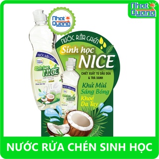 NƯỚC RỬA CHÉN SINH HỌC NICE NHẤT QUANG CHIẾT XUẤT DẦU DỪA VÀ TRÀ XANH 800ML MADE  IN VIET NAM KHỬ MÙI SÁNG BÓNG