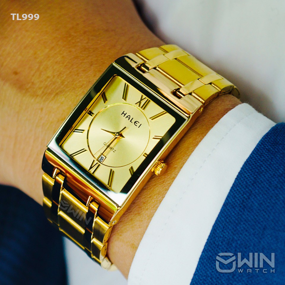 Đồng Hồ Nam Chính Hãng HELEI Nhật Mặt Vuông mã ( dây vàng mặt đen ) | BigBuy360 - bigbuy360.vn