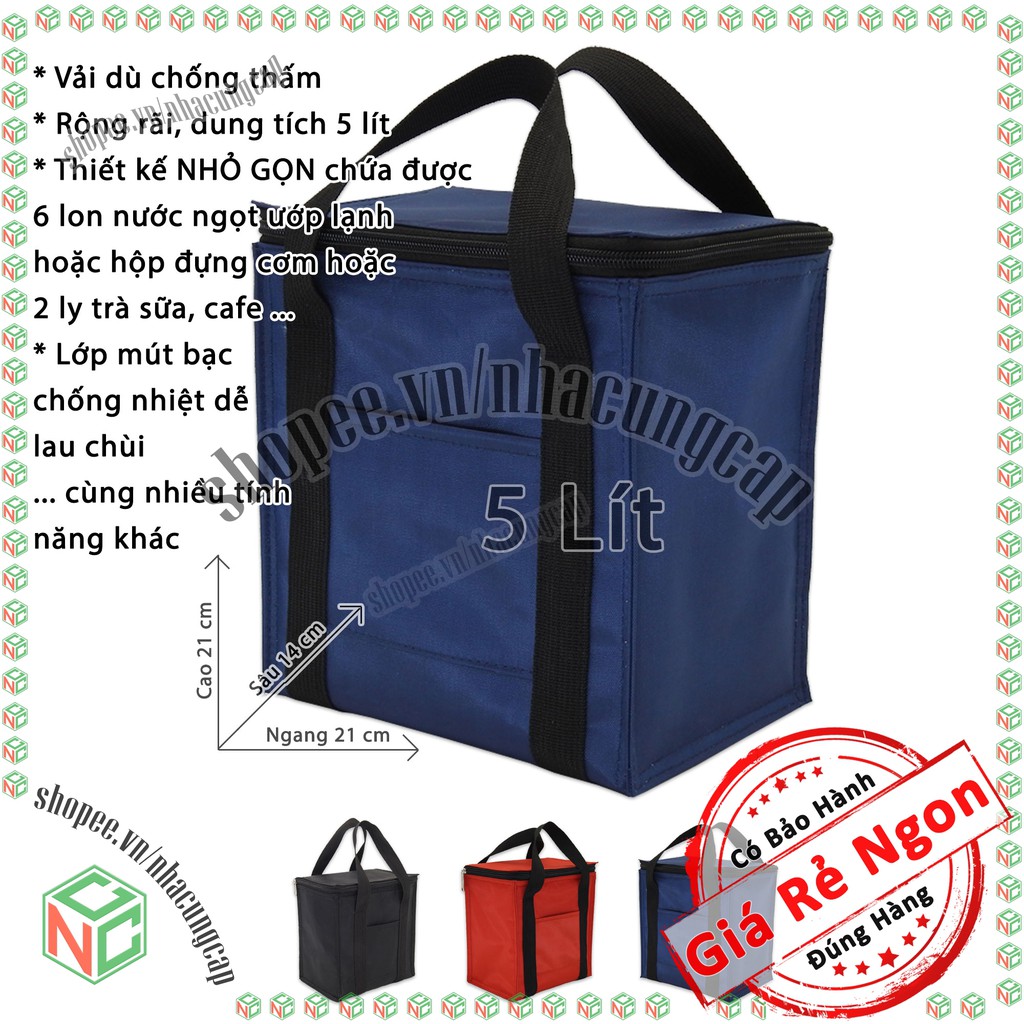 Túi Giữ Nhiệt Cỡ Nhỏ 5 Lít Cho Cá Nhân Mang Cơm, Quán Ăn Uống Giao Đồ Ít – NKT-TGN-7042-5L