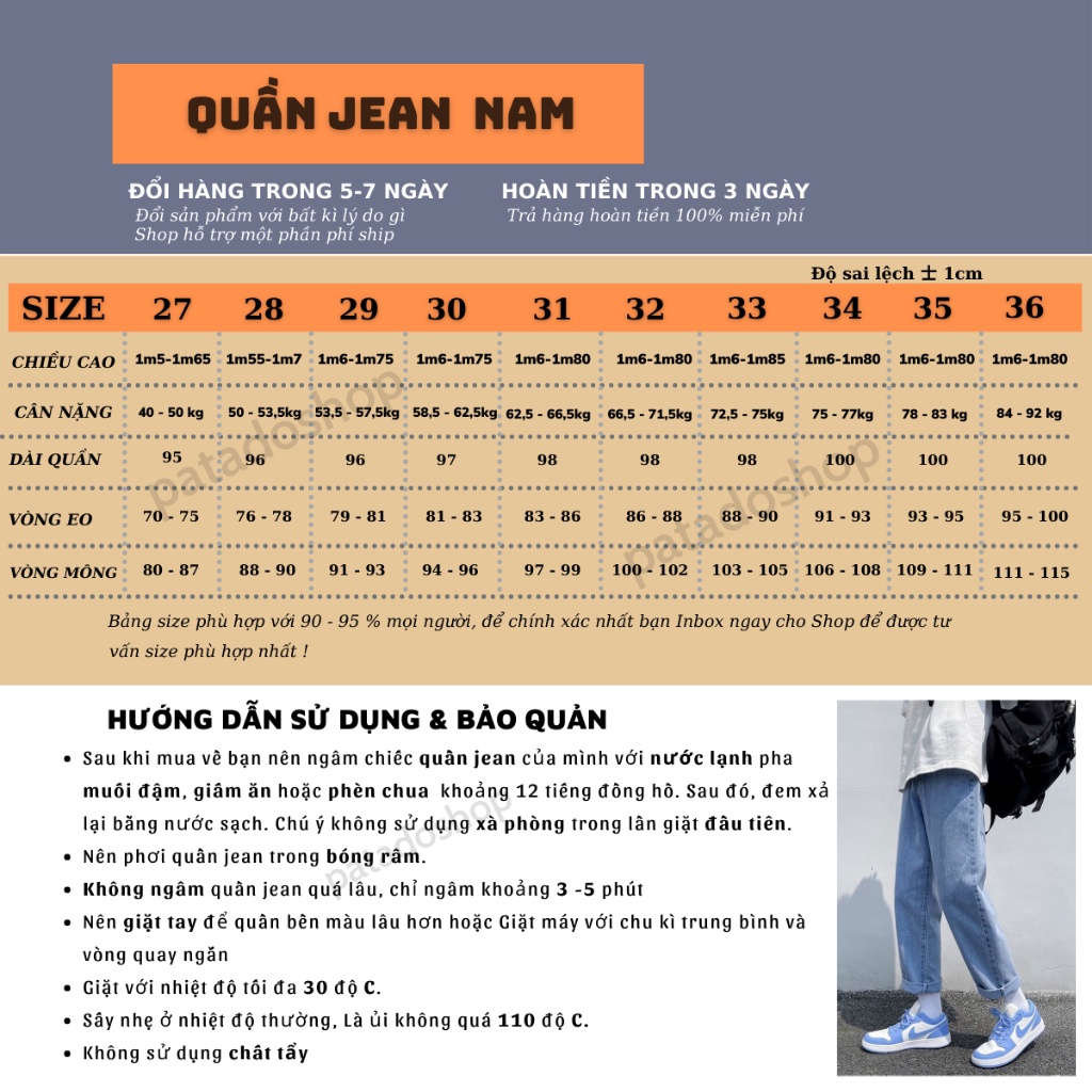 Quần baggy nam ống suông rộng quần bò nam chất jean cao cấp PATADO TR01