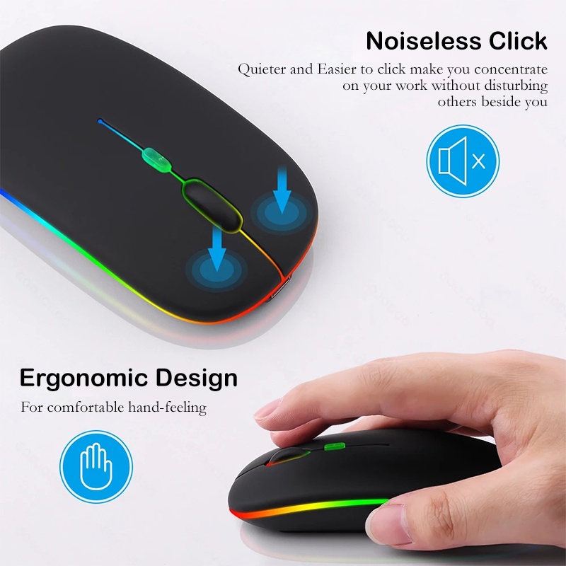 Chuột Không Dây Chơi Game Đèn LED RGB chuột, Dùng Pin Sạc, Click Không Gây Tiếng Ồn, Khoảng Cách Tín Hiệu 10-20m