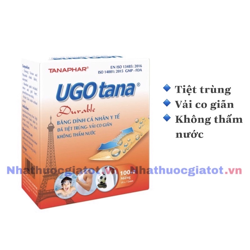 [Hộp 102 miếng] Băng cá nhân y tế UGOTANA -  Không thấm nước, vải co giãn