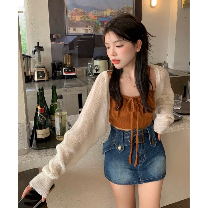 QADCOL Áo hai dây Gợi Cảm + Khăn Choàng Bên Ngoài (Lối Riêng Lẻ)