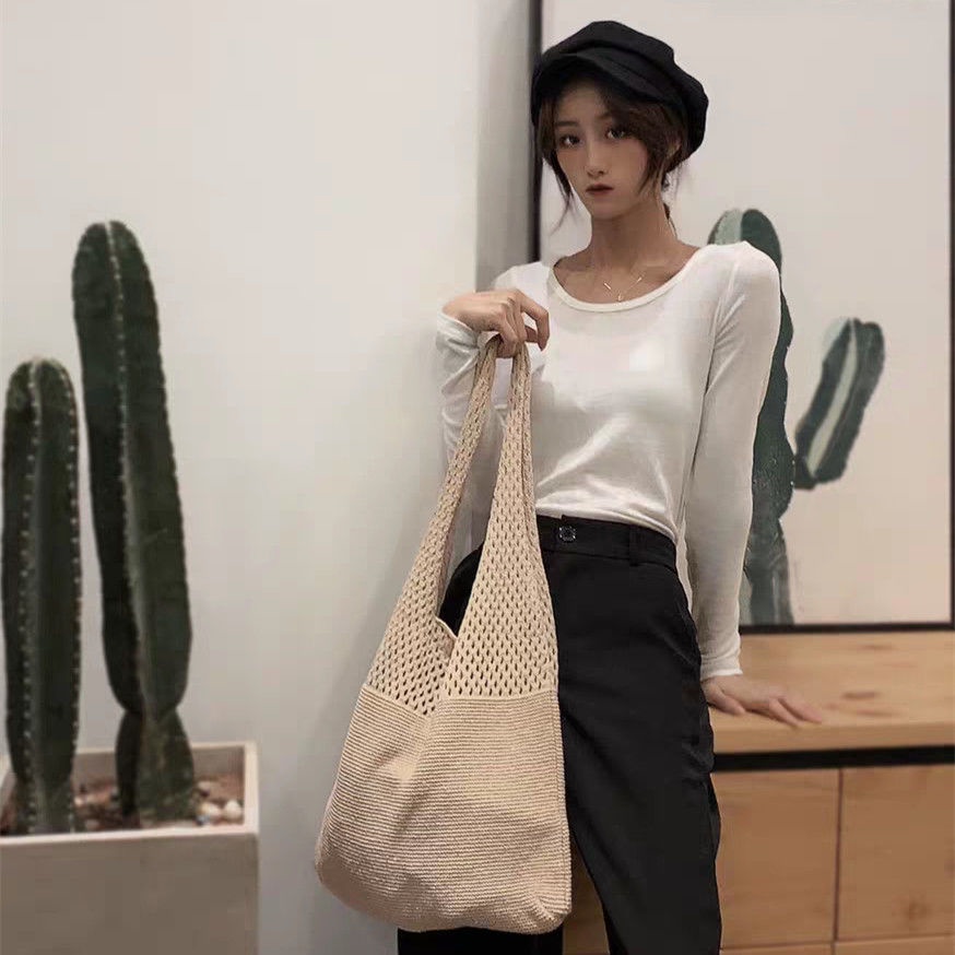 Túi xách len dệt kim phong cách retro thời trang