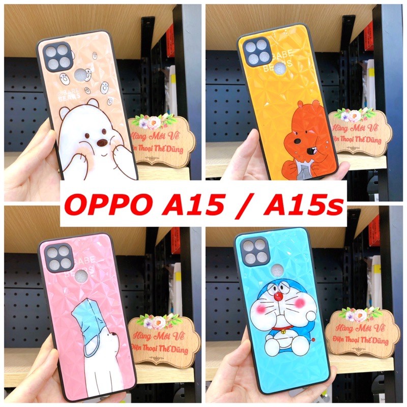 Ốp lưng OPPO A15 / A15s dễ thương hình gấu viền dẻo vân kim cương