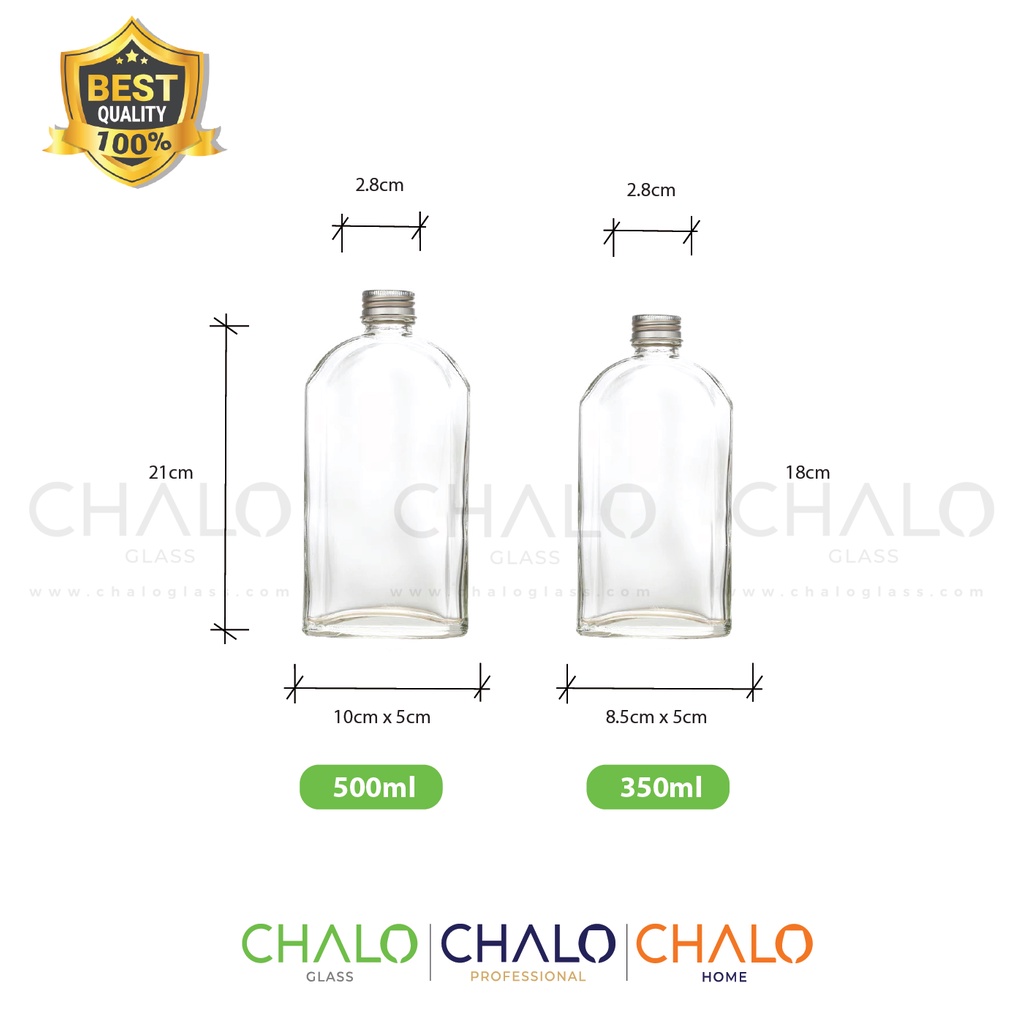 Chai thủy tinh dẹt nắp nhôm 350ml ~ 500ml - CXV350 &amp; CXV500