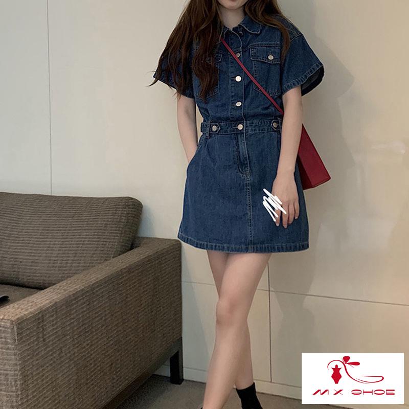 Đầm Denim Ngắn Tay Thời Trang Mùa Hè 2022 Mới Cho Nữ