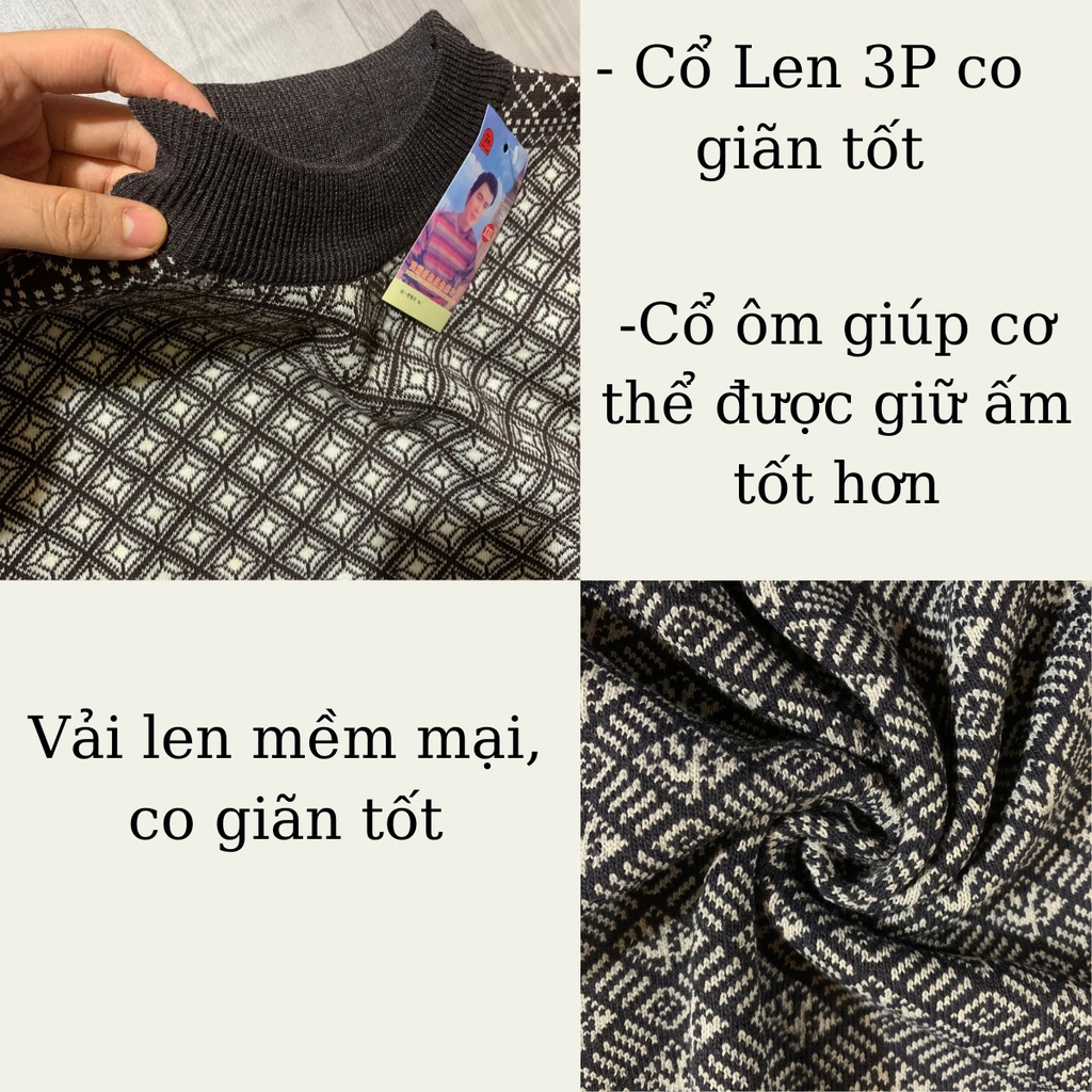Áo len nam dài tay trung niên cổ tròn cao cấp, vải len co giãn 4 chiều, mềm mại không xù lông, Áo len dài tay cho bố