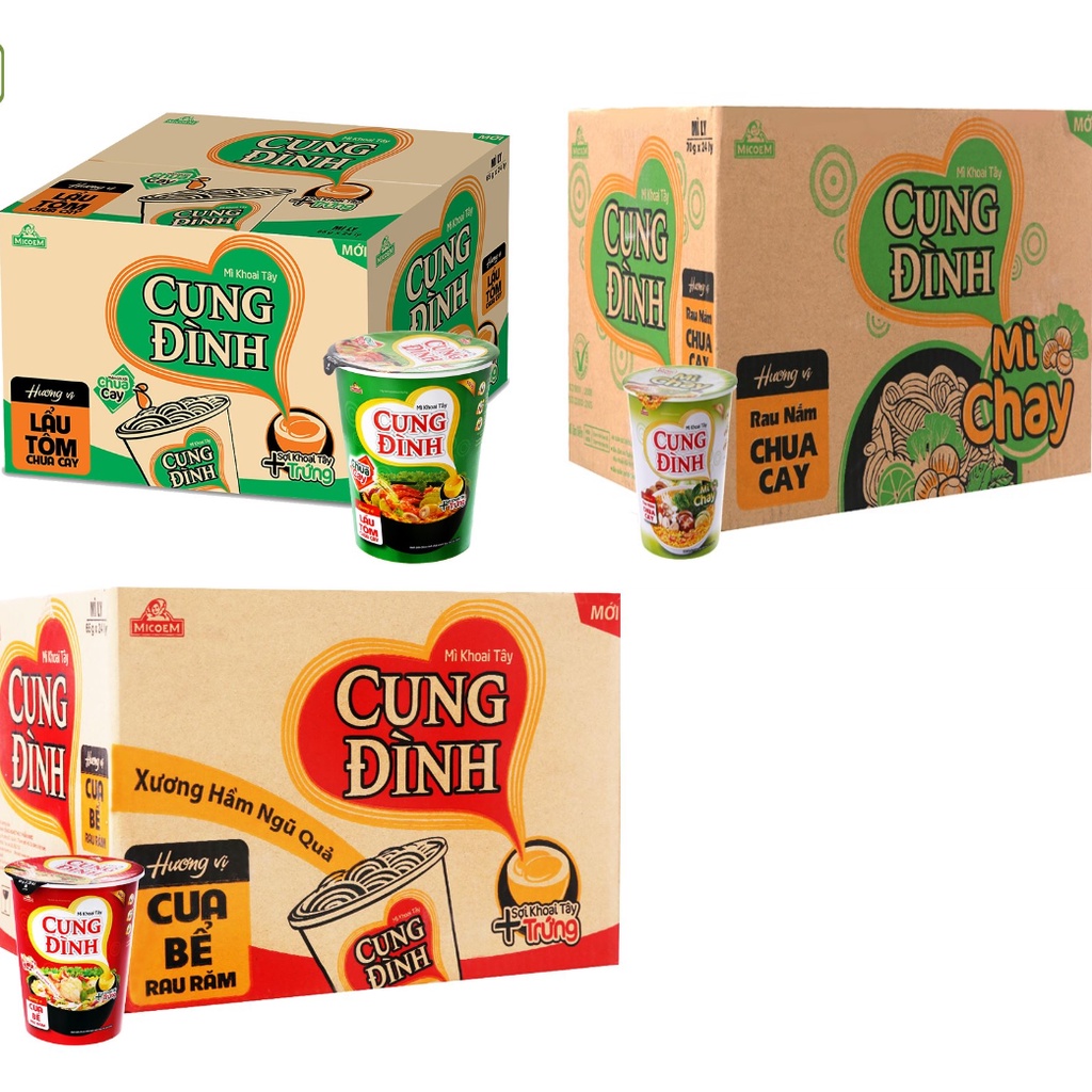 Thùng 24 ly mì chay Cung Đình rau nấm chua cay loại 70g
