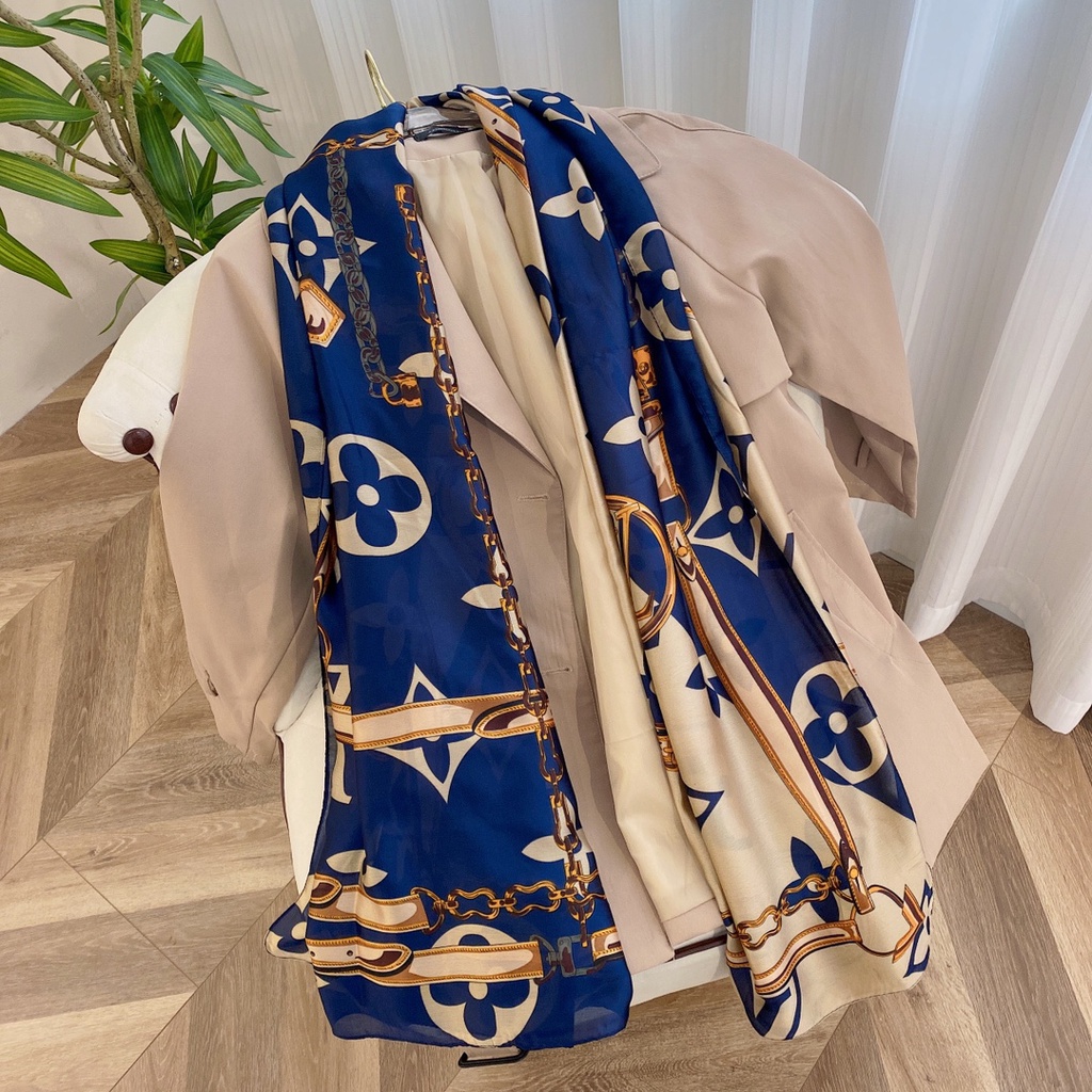 Khăn Choàng Lụa Dáng Dài Chống Nắng In Họa Tiết Cổ Điển Sang Trọng Thời Trang Đi Biển Cho Nữ