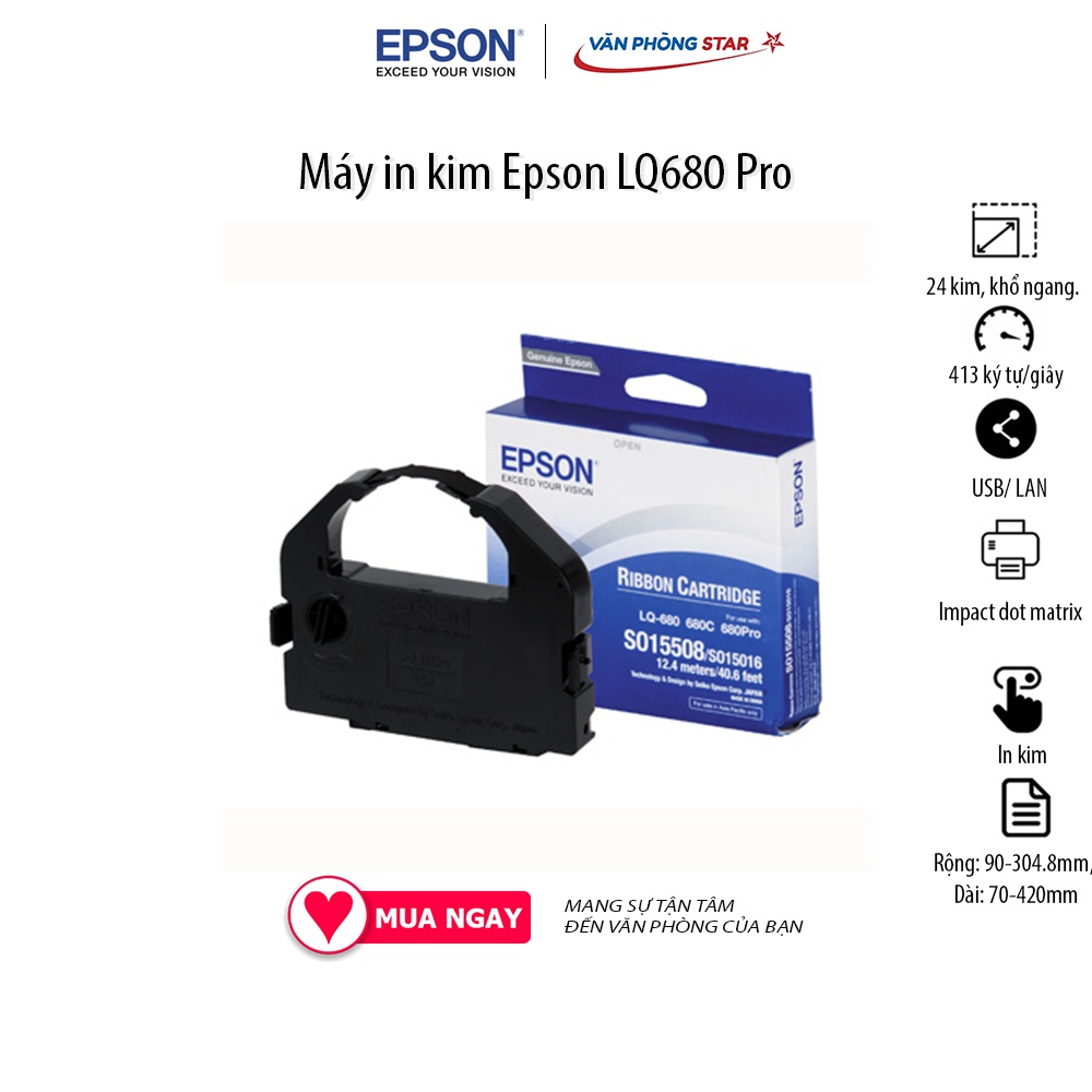 Máy in kim Epson LQ680 Pro tốc độ in lên đến 413 ký tự/giây, 24 kim, khổ ngang chính hãng bảo hành Vanphongstar
