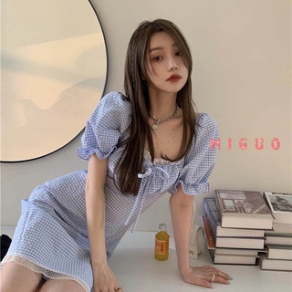 Đầm tay phồng chiết eo phong cách pháp cổ điển