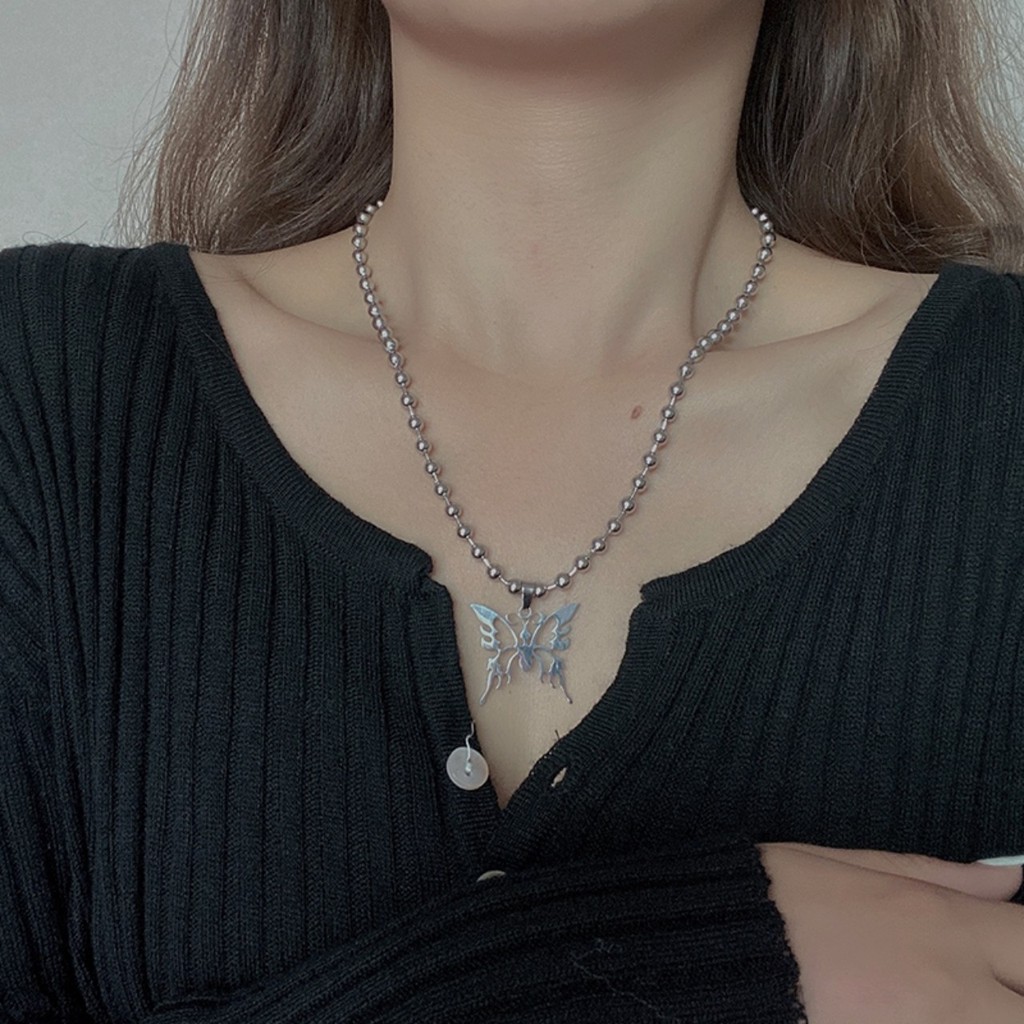 Vòng Cổ Mặt Hình Bướm Bằng Titan Không Gỉ Cho Nữ Phong Cách Âu Mỹ hip hop Cá Tính.