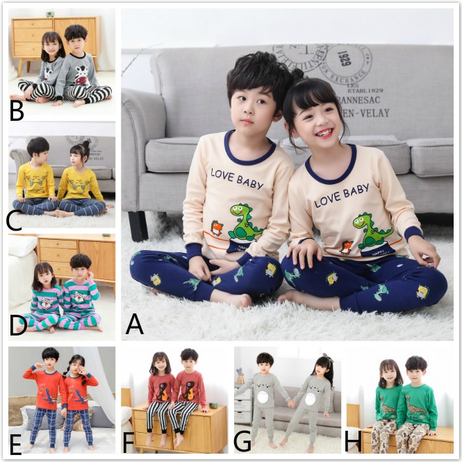 Bộ Đồ Ngủ Pijama 2 Món Vải Cotton Màu Trơn Cho Bé Trai Và Bé Gái