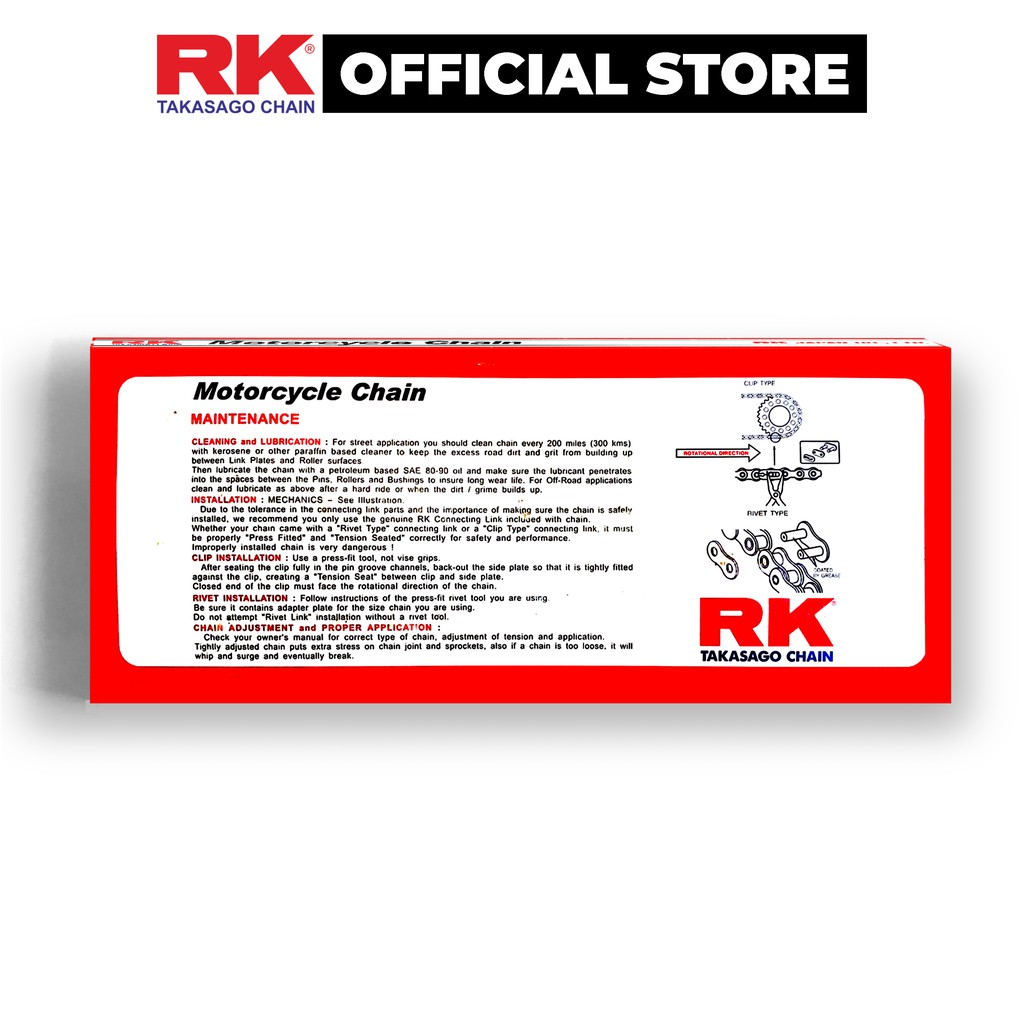 Sên xe máy RK Takasago chain mã GB-428-SB, màu vàng, không phốt cao su, kích thước 9 ly - 428, 124 / 132 mắc sên