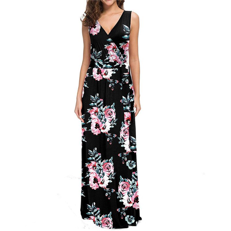 Đầm Maxi Dài Không Tay In Họa Tiết Hình Học Phong Cách Bohemian Thời Trang Mùa Hè Cho Nữ