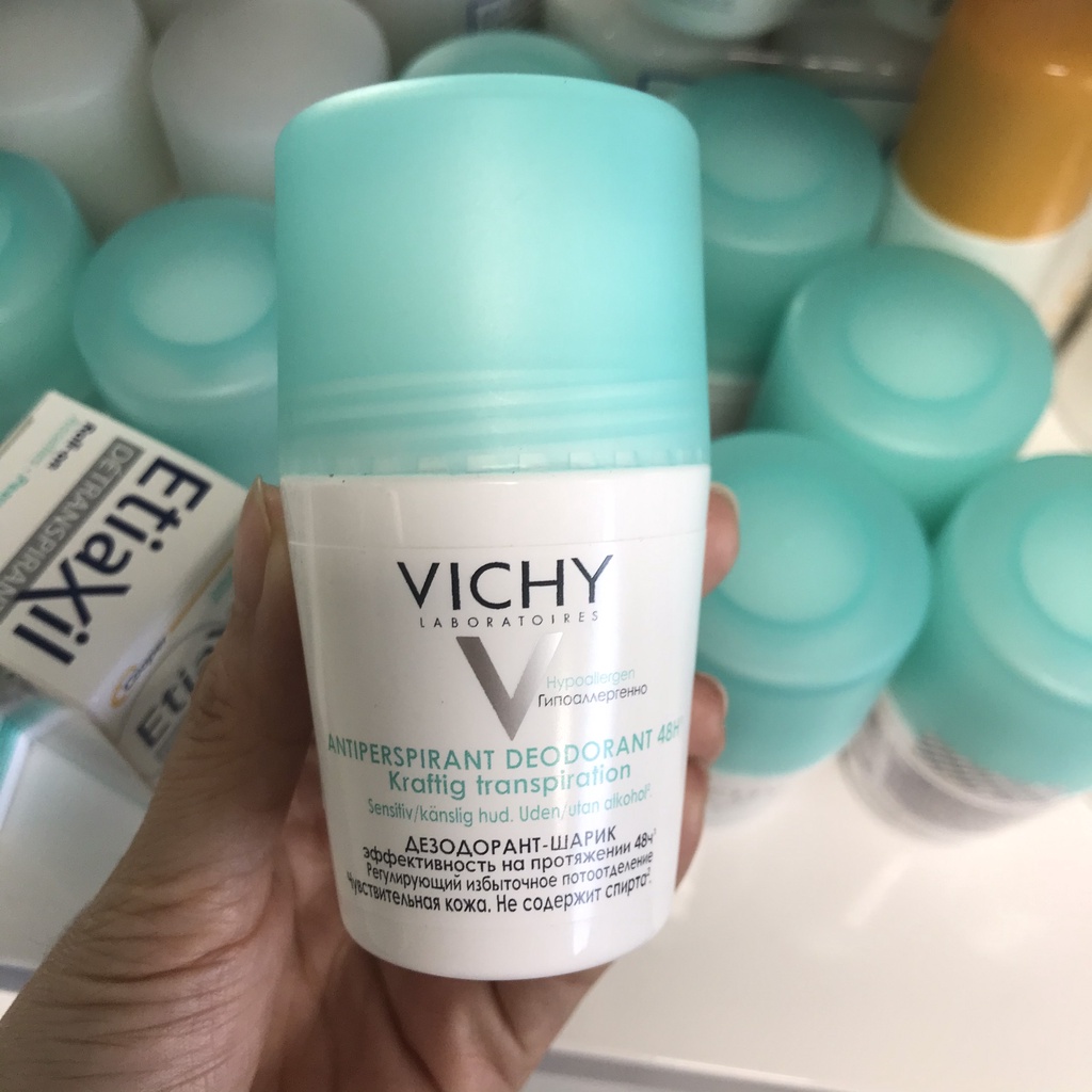 Lăn nách nữ VICHY Antiperspirant Deodorant 48h 50ml Hàng Chính Hãng Của Pháp (Nắp xanh)