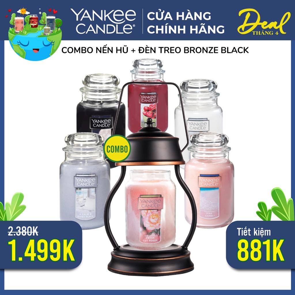 Combo Đèn treo đốt nến Bronze Black &amp; Nến hũ Yankee Candle size L (623g) mùi đặc biệt