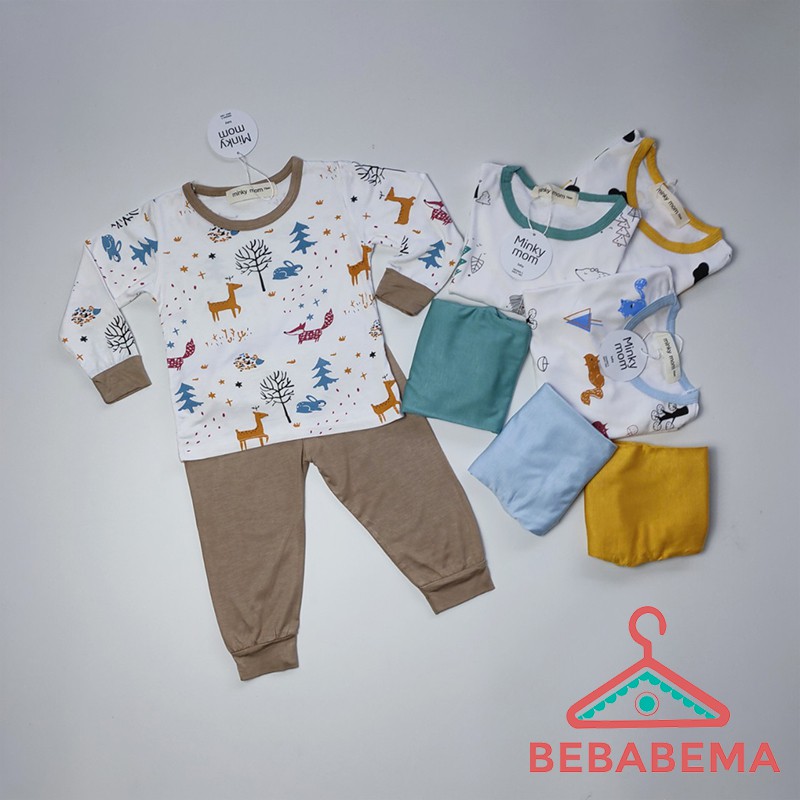 BỘ DÀI TAY MINKYMOM HOẠ TIẾT DỄ THƯƠNG CHO BÉ 7-19kg BMM02