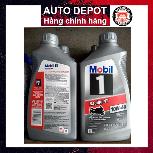 Nhớt tổng hợp xe máy Mobil One moto Racing 4T động cơ phân khối lớn 10W40 946ML nhập trực tiếp từ Mỹ