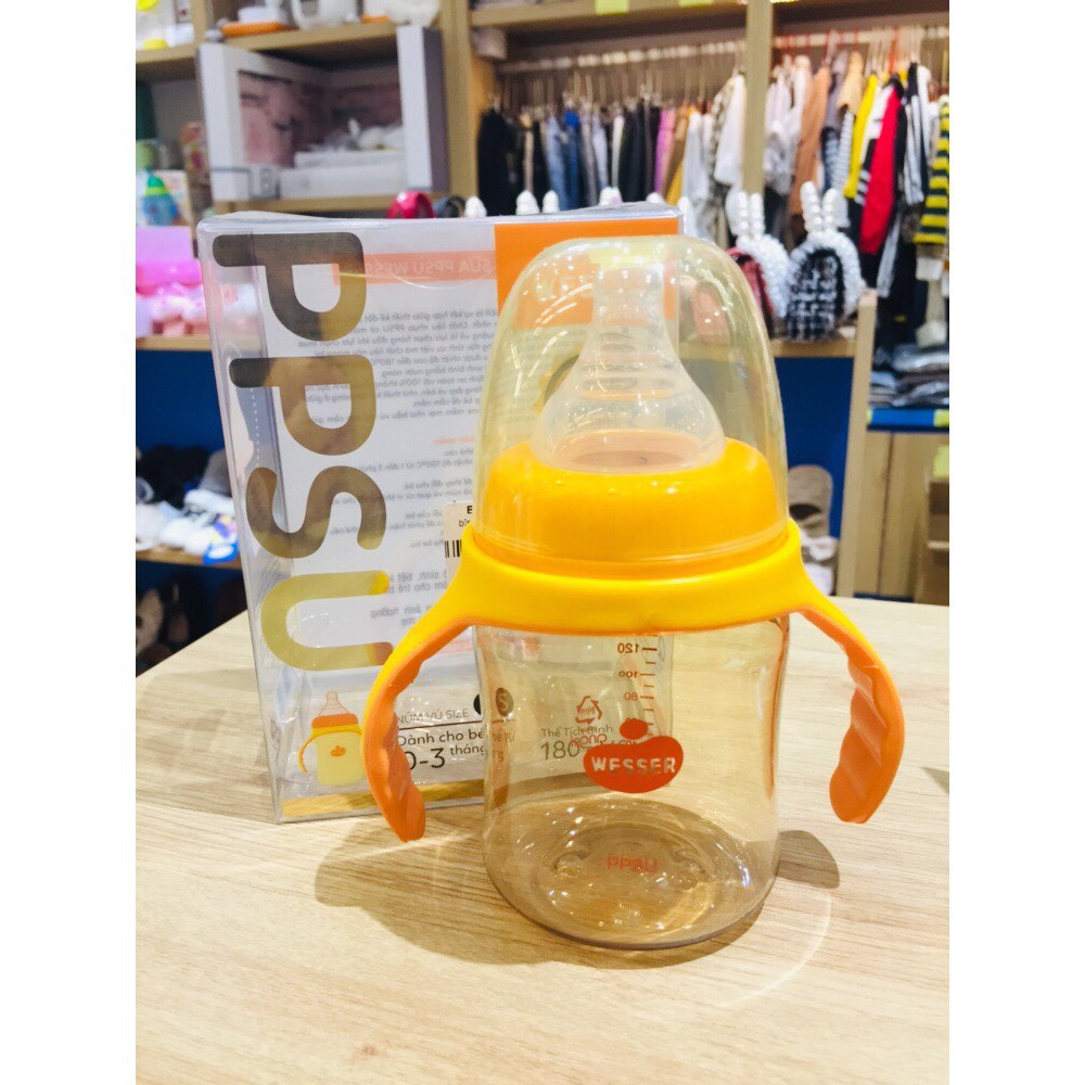 Bình sữa WESSER, Bình sữa cổ rộng nhựa PPSU 180ml