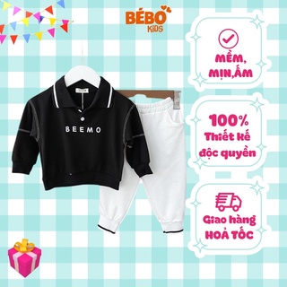 Set quần áo nỉ cho bé trai từ 9-23kg Polo A07 Đen
