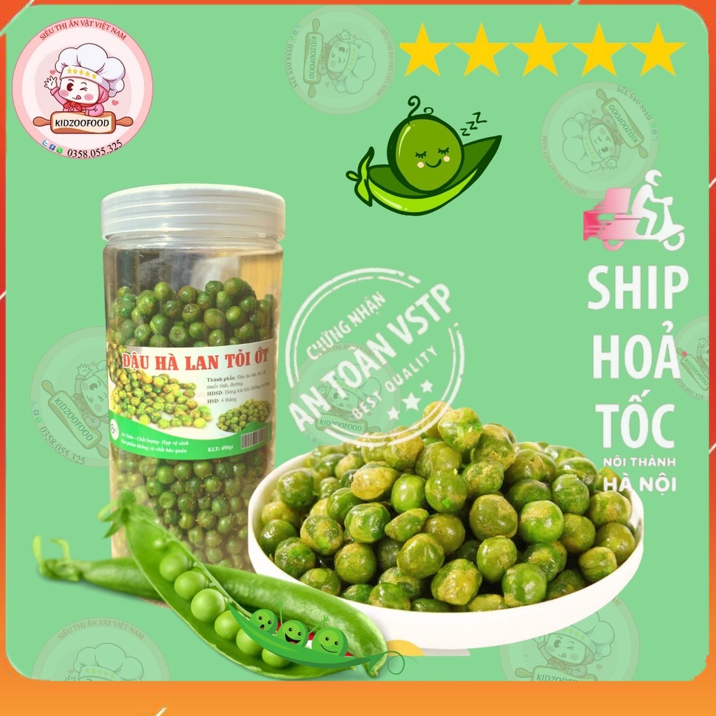 Đậu Hà Lan Rang Tỏi Ớt 500g. KIDZOOFOOD đồ ăn vặt Việt Nam vừa ngon vừa rẻ