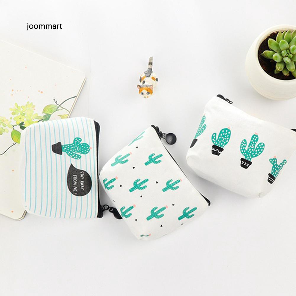 Ví vải canvas mini đựng tiền xu in họa tiết xương rồng dễ thương