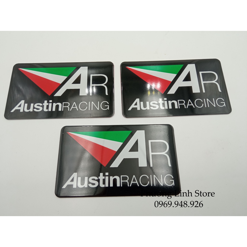 Decal dán pô xe máy, tem nhôm dán pô Austin Racing vuông nền đen
