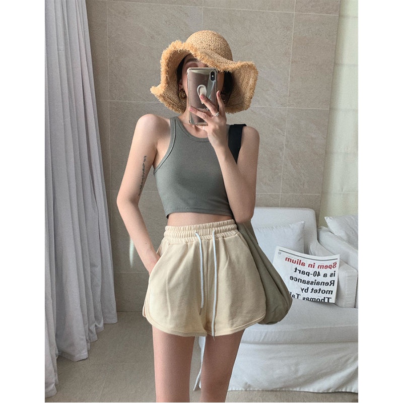 COZOK Quần Short Thể Thao Lưng Cao Ống Rộng Phối Dây Rút Cá Tính