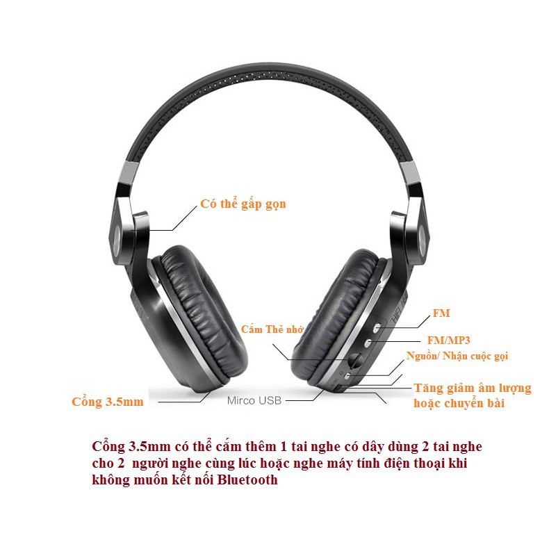 Tai Nghe Bluetooth Chụp Tai PKCB16 Oneder T2 plus Pin Khủng Nghe Thẻ Nhớ, Chống Ồn Headphone