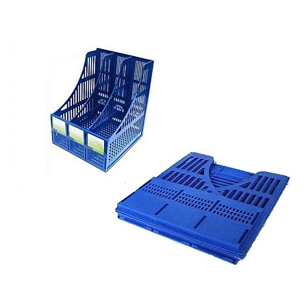 Kệ đựng tài liệu - giá đựng tài liệu để bàn loại 3 ngăn màu Xanh Biển HR 312