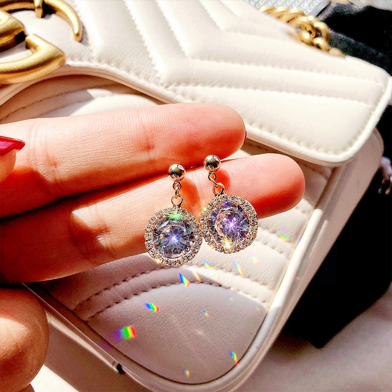 Bông Tai Mạ Bạc Đính Đá Zircon Hình Giọt Nước Thời Trang 2022