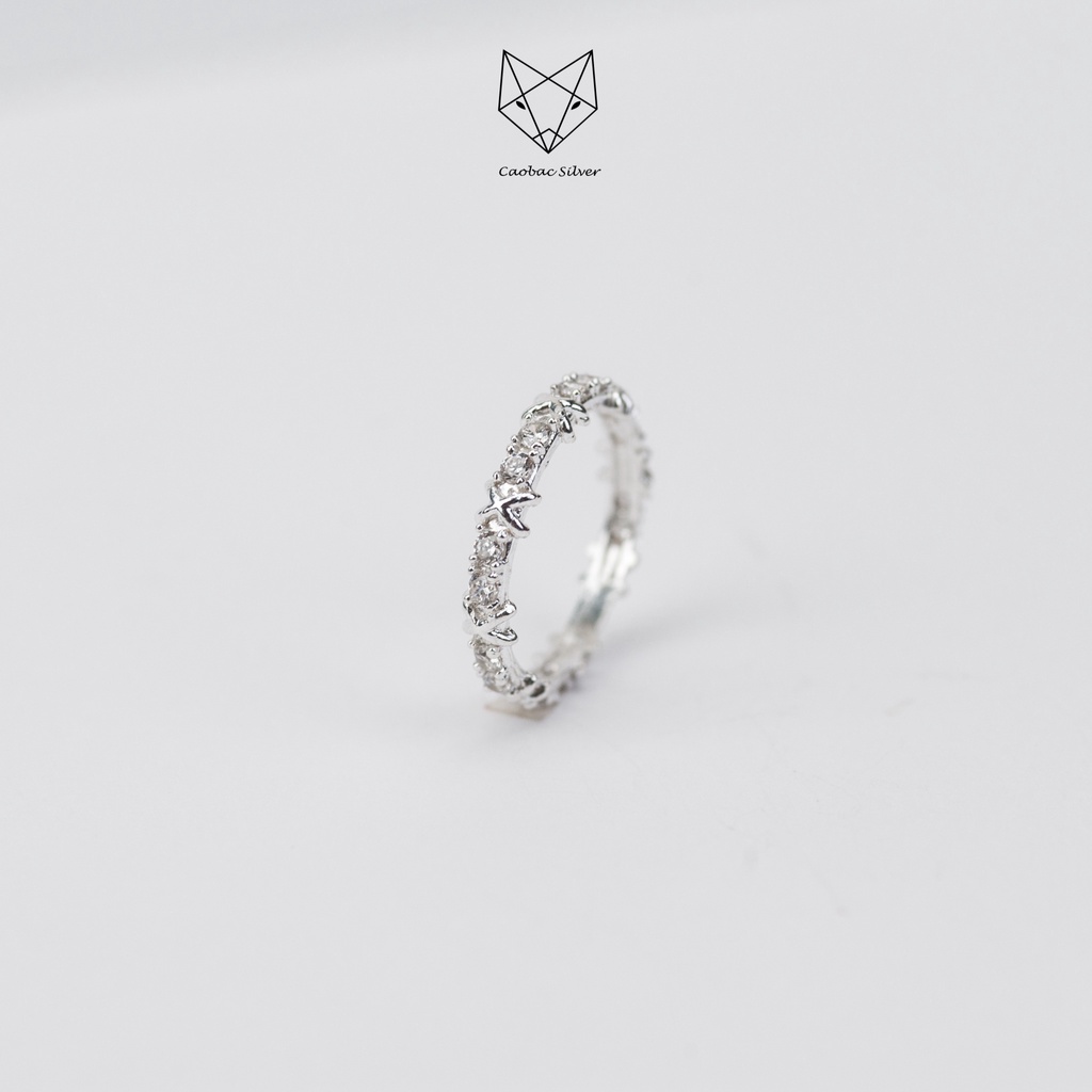 Nhẫn Nữ Bạc Ta CaoBac Silver Đơn Giản Thiết Kế Hình Chữ X Đính Đá Mini Lấp Lánh Cả Hàng Cá Tính Sành Điệu