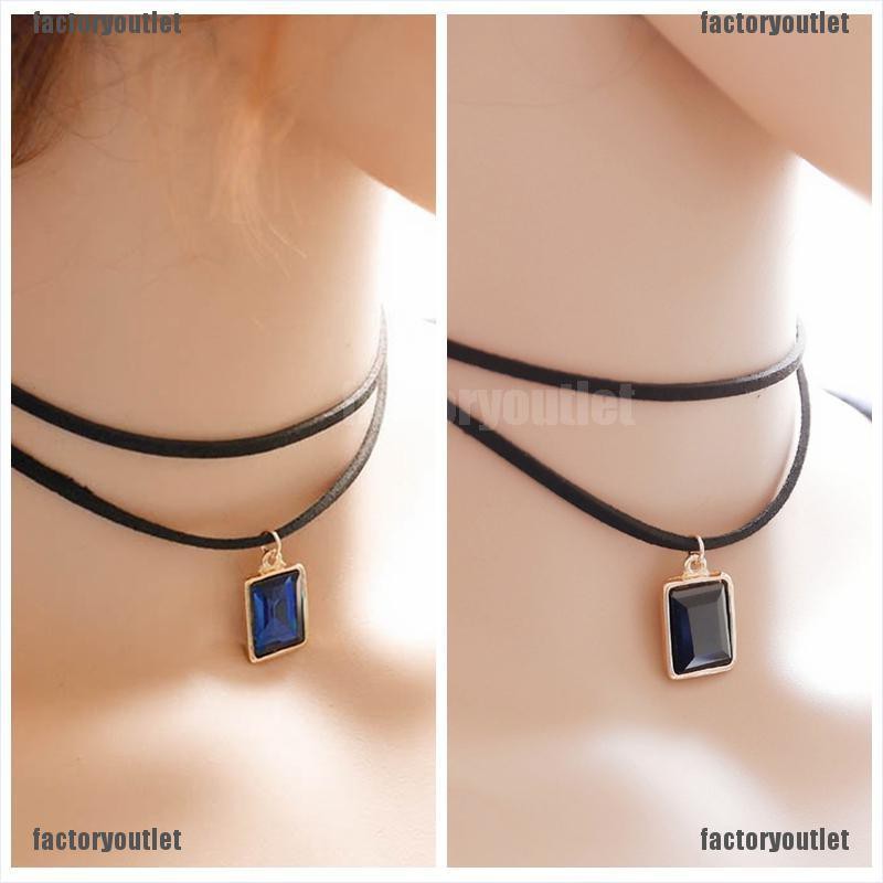 Vòng tay choker màu đen phối ren nhung cổ điển phong cách gothic đính đá pha lê đẹp mắt