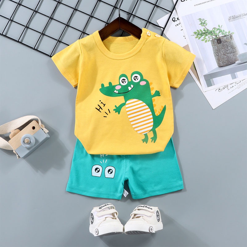 SUGE Bộ Đồ Ngủ Áo Thun Tay Ngắn Phối Quần Dài Thời Trang Mùa Hè Cho Bé Trai / Gái 0-6 Tuổi